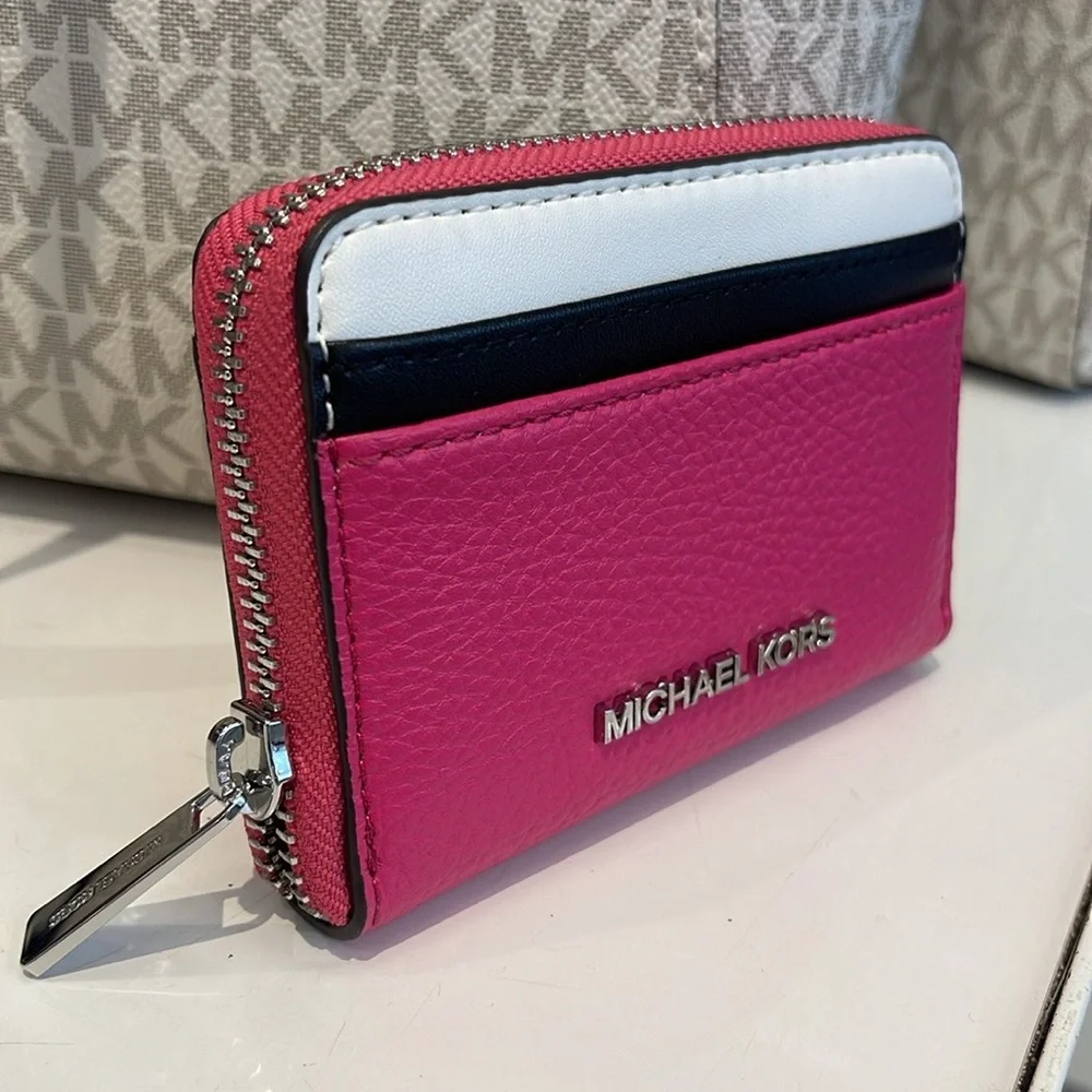 Michael Kors Jet Set Travel Medium Color-Block Wallet DRAGONFRUIT MULTI NWT